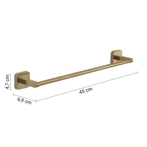 Portasciugamani dorato con dimensioni 45 cm di lunghezza, 4,7 cm di altezza e 6,9 cm di profondità.