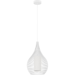 Lampada a sospensione bianca Eglo Razoni con paralume a filo e cilindro in vetro, 40W, design moderno.
