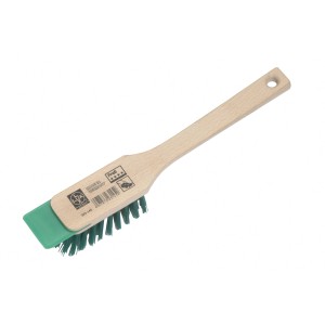 Spazzola per tosaerba LUX con manico in legno e raschietto per la pulizia.