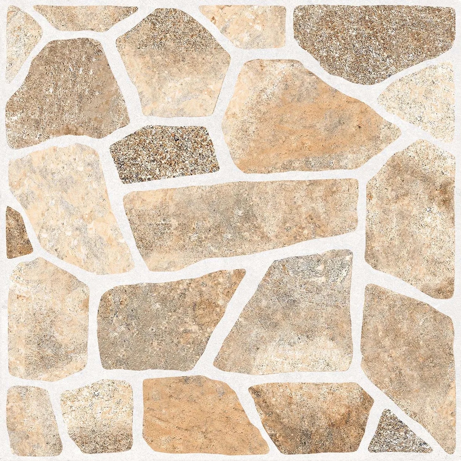 Piastrella per pavimentazione esterna t.b.t., effetto pietra nei toni del beige e del marrone.