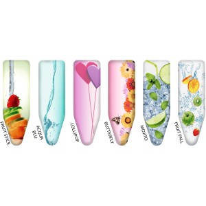 Vari design per assi da stiro: frutta, acqua, cuori, fiori, mojito, autunno.