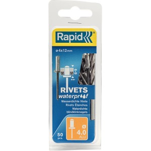 Rivetti ciechi Rapid 4x12mm, impermeabili, 50 pezzi. Graffe a dorso sottile.