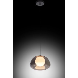 Lampada a sospensione moderna con paralume in vetro grigio per un'illuminazione elegante.