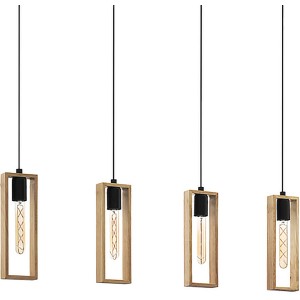 Lampada a sospensione Eglo Littleton, 4 luci, legno/acciaio, nero-marrone.