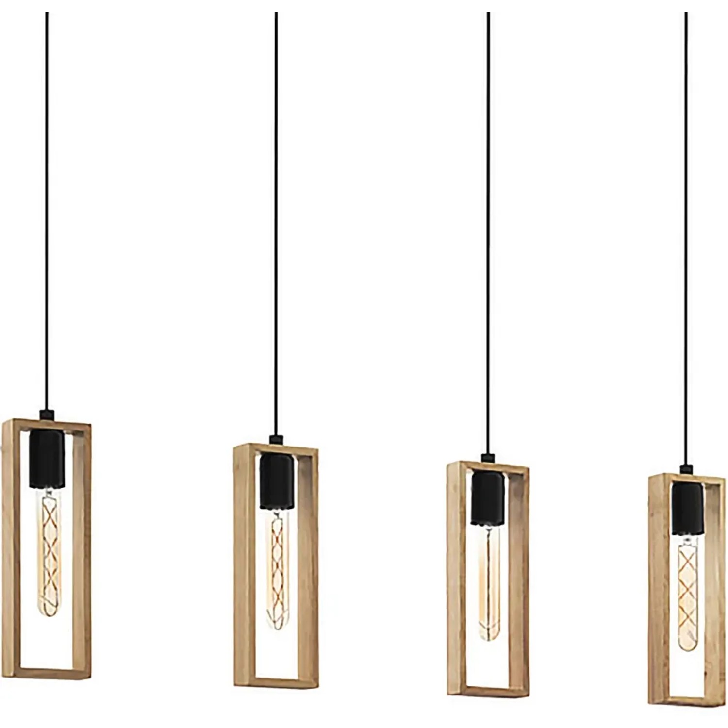 Lampada a sospensione Eglo Littleton, 4 luci, legno/acciaio, nero-marrone.