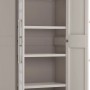Mobiletto in plastica KIS Gulliver, beige sabbia, con 4 ripiani, aperto. Sistema di scaffalature per cantina, garage e ripostiglio.