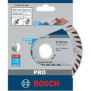 Disco diamantato Bosch Standard Universal, diametro 125 mm per smerigliatrici angolari.