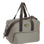 Borsa da viaggio/sportiva grigia con manici marroni per campeggio e tempo libero.