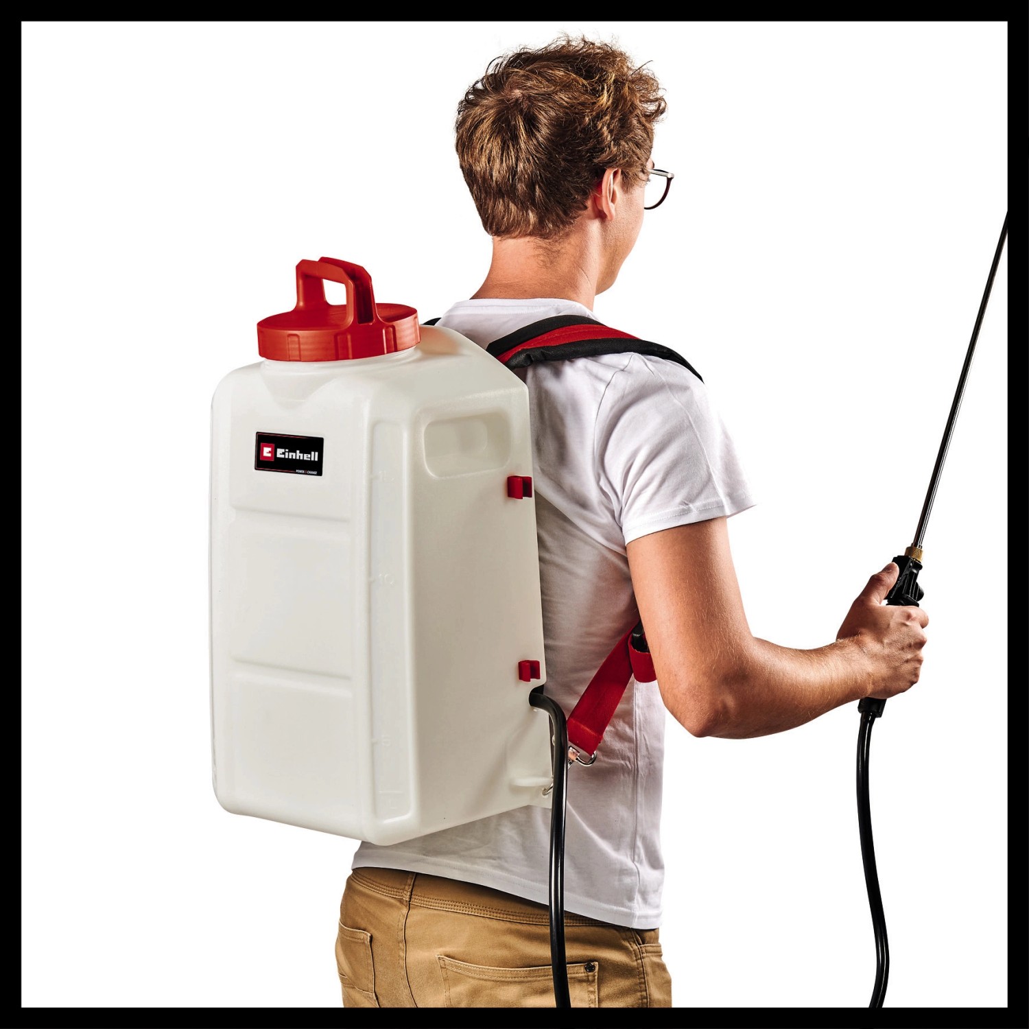 Einhell Power X-Change GE-WS 18/150 Li-Solo spruzzatore a batteria con spallacci e lancia.