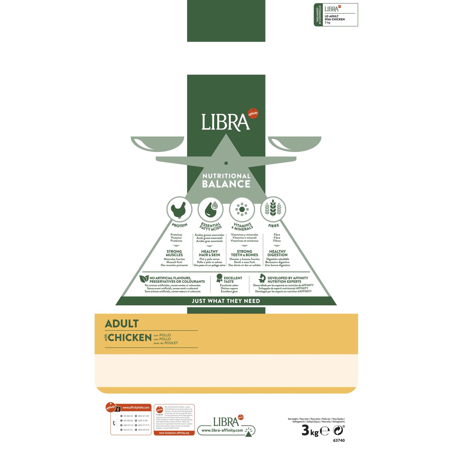 LIBRA Cibo secco per cani, Adult Chicken, confezione da 3kg.