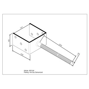 Scarpa di supporto a U per cementazione, larghezza 101 mm, con tassello scanalato. Supporto per pali per costruzioni in legno.