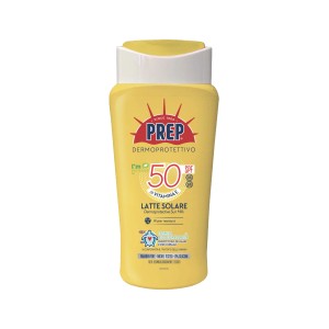 PREP latte solare SPF 50, flacone giallo. Protezione e cura per la pelle.