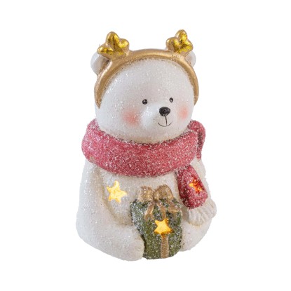 Babbo decorazione da appoggio in ceramica con LED bianco/rosso 13 cm