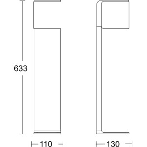 Schizzo della lampada da esterno a LED Steinel GL 80 C in antracite, dimensioni e viste della lampada da vialetto smart.