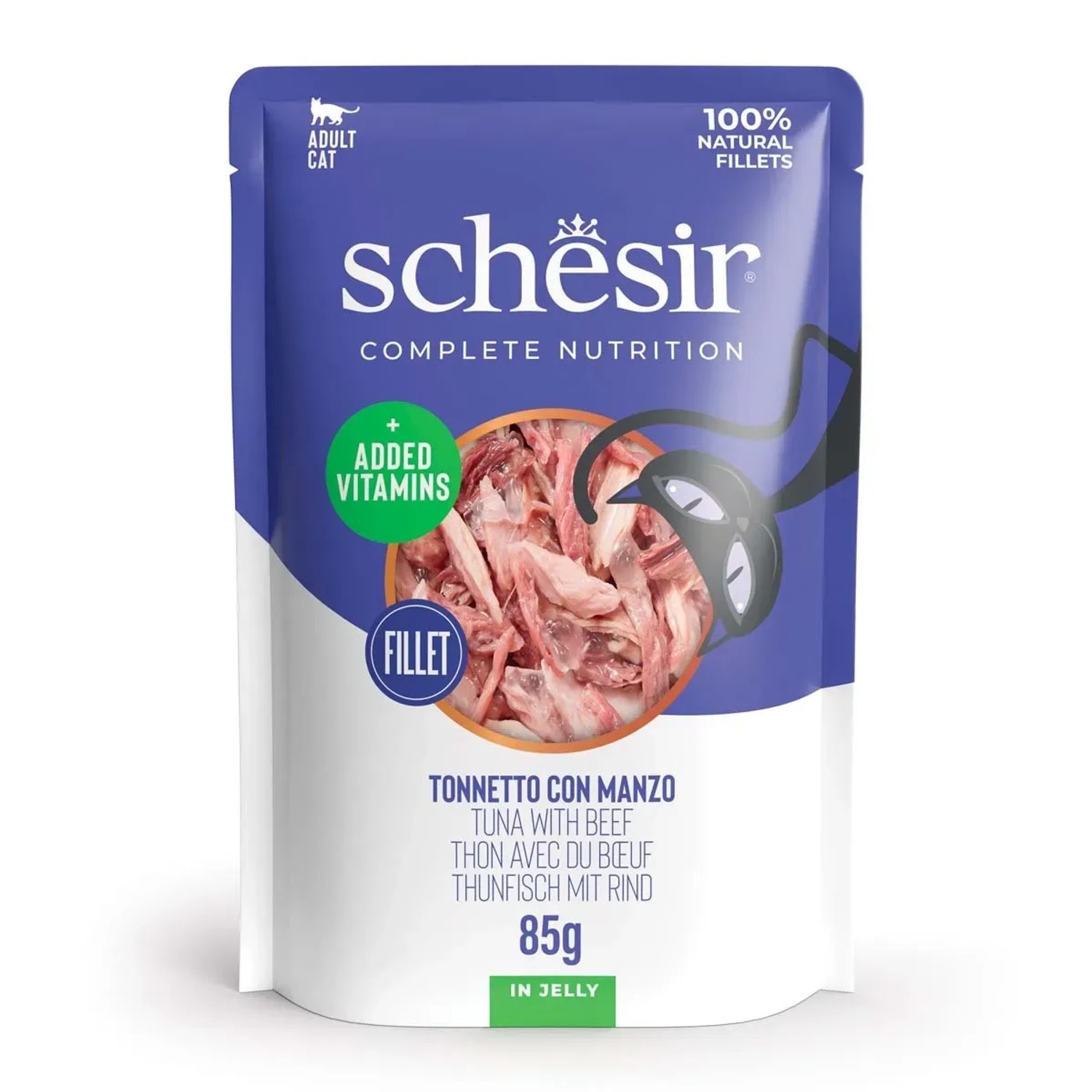 Schesir cibo per gatti tonno con manzo, 85g in busta.