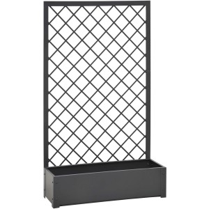 Grigliato nero con fioriera per giardino o terrazzo.