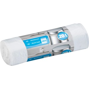 Rotolo di sacchi per rifiuti trasparenti, 20 l, 40 pezzi, per rifiuti domestici.