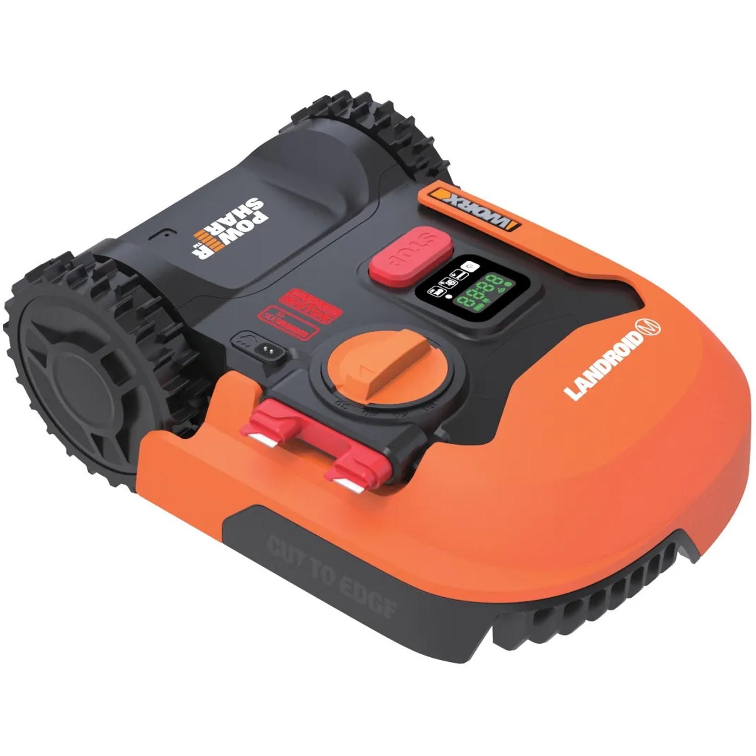 Worx Landroid M500 robot tagliaerba: Tosaerba automatico con scocca arancione e display.