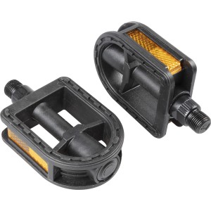 Pedali per bicicletta neri con riflettori per riparazione e ricambi.