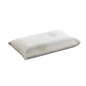 Cuscino bianco con motivo Aloe Vera per un sonno riposante.