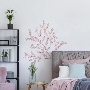 Adesivo da parete t.b.t. con ramo fiorito e fiori rosa per decorare la casa.