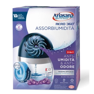 Airsana Aero 360° assorbi umidità, 2-in-1 anti-umidità e anti-odore, con tab lavanda.