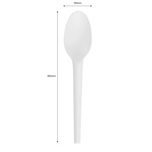Cucchiaio monouso bianco t.b.t. della categoria Stoviglie, lunghezza 165mm, larghezza 35mm.