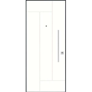 Porta blindata bianca t.b.t. con telaio nero e design moderno.