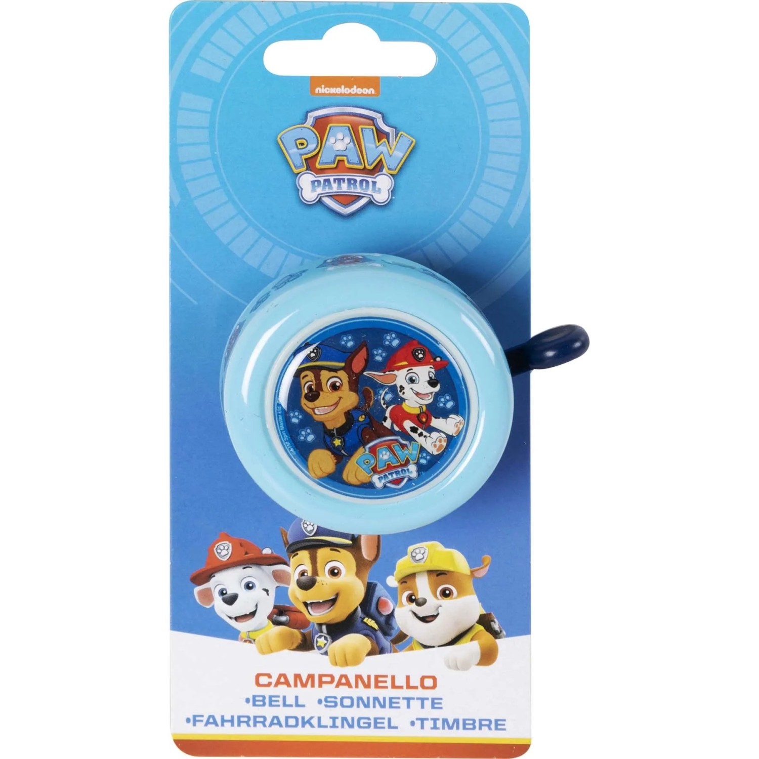 Campanello bici azzurro con Paw Patrol per biciclette da bambino.