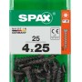 Viti universali Spax, zincate, 4x25 mm, nere, 25 pezzi in contenitore di plastica trasparente.