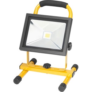 Faretto da lavoro a LED portatile con batteria, 20W, struttura gialla, ideale per cantieri e ristrutturazioni.
