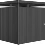Casetta da giardino Biohort HighLine, misura H6, grigio scuro metallizzato, con porta standard. Design moderno con tetto piatto.