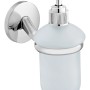 Dispenser sapone CMI S300 con contenitore in vetro satinato e supporto a parete cromato.