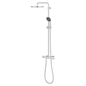 Sistema doccia Grohe QuickFix Vitalio Start 250 con soffione e doccetta, termostato per montaggio a parete.