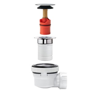 Sifoni per lavabi t.b.t. in parti, cromo e bianco.