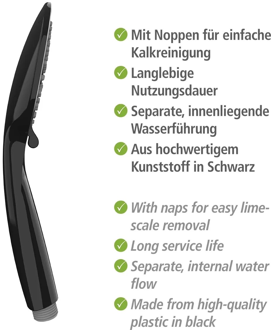 Soffione Doccia WENKO Young - 5 Tipi Di Getto, ABS Nero 11cm, Raccordo Universale 1/2''