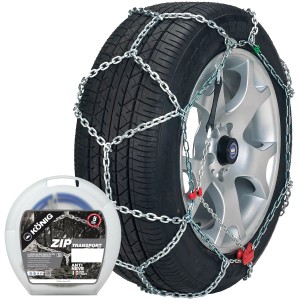 Catene da neve t.b.t. su pneumatico, con scatola di immagazzinaggio.
