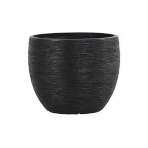 Vaso decorativo t.b.t. nero, rotondo con texture orizzontale.