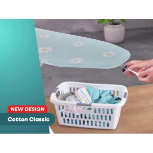 Fodera asse da stiro Leifheit Cotton Classic, azzurra con motivo floreale, 125x40 cm. Mano regola clip.