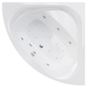 Vasca idromassaggio angolare bianca, vista dall'alto.