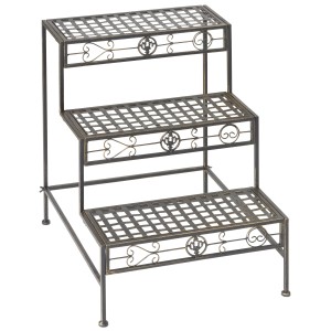 Scala per piante in metallo con 3 ripiani rettangolari, ideale per la decorazione del giardino.