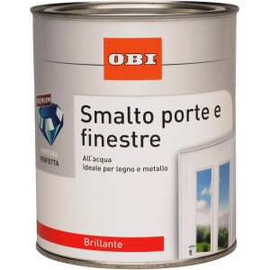 Barattolo di smalto per finestre e porte OBI bianco lucido, vernice acrilica per interni ed esterni.