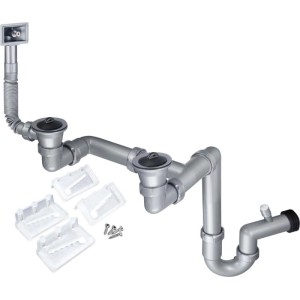 Kit di scarico per lavello in 2 vaschetta Scarico 2 acciaio 36x24x11 cm