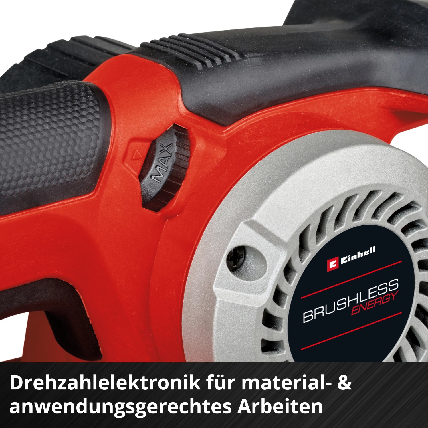 Dettaglio: Levigatrice a nastro a batteria Einhell TP-BS 18/457 Li BL con controllo velocità.