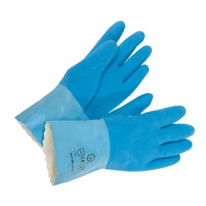 Guanti da piastrellista LUX blu taglia 8 con rivestimento in lattice naturale per lavori umidi e asciutti.