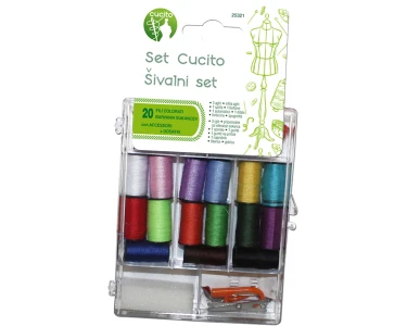 Set cucito con 20 bobine colorate e accessori