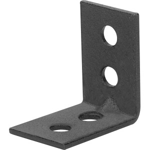 Squadretta angolare marrone, verniciata a polvere, 25x25x14 mm, con fori di montaggio.