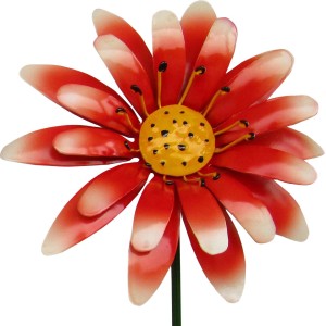 Decorazione da giardino a forma di girasole in metallo rosso-giallo, 95 cm.