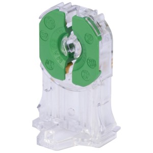 t.b.t. Portalampade: Dettaglio del portalampada trasparente con inserto verde.