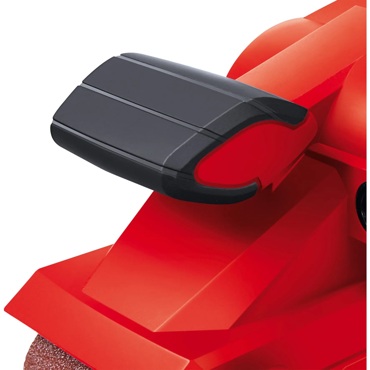 Dettaglio della levigatrice a nastro rossa Einhell TC-BS 8038 con aspirazione polvere.